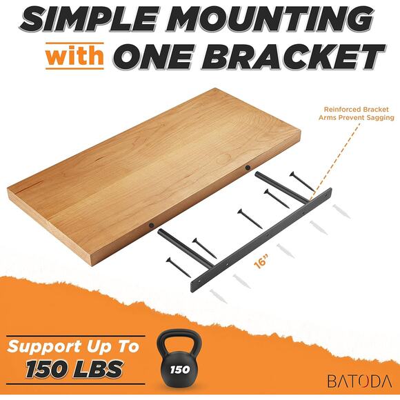 16" Heavy Duty Floating Shelf Bracket (2 pcs) - Picture 2 of 4